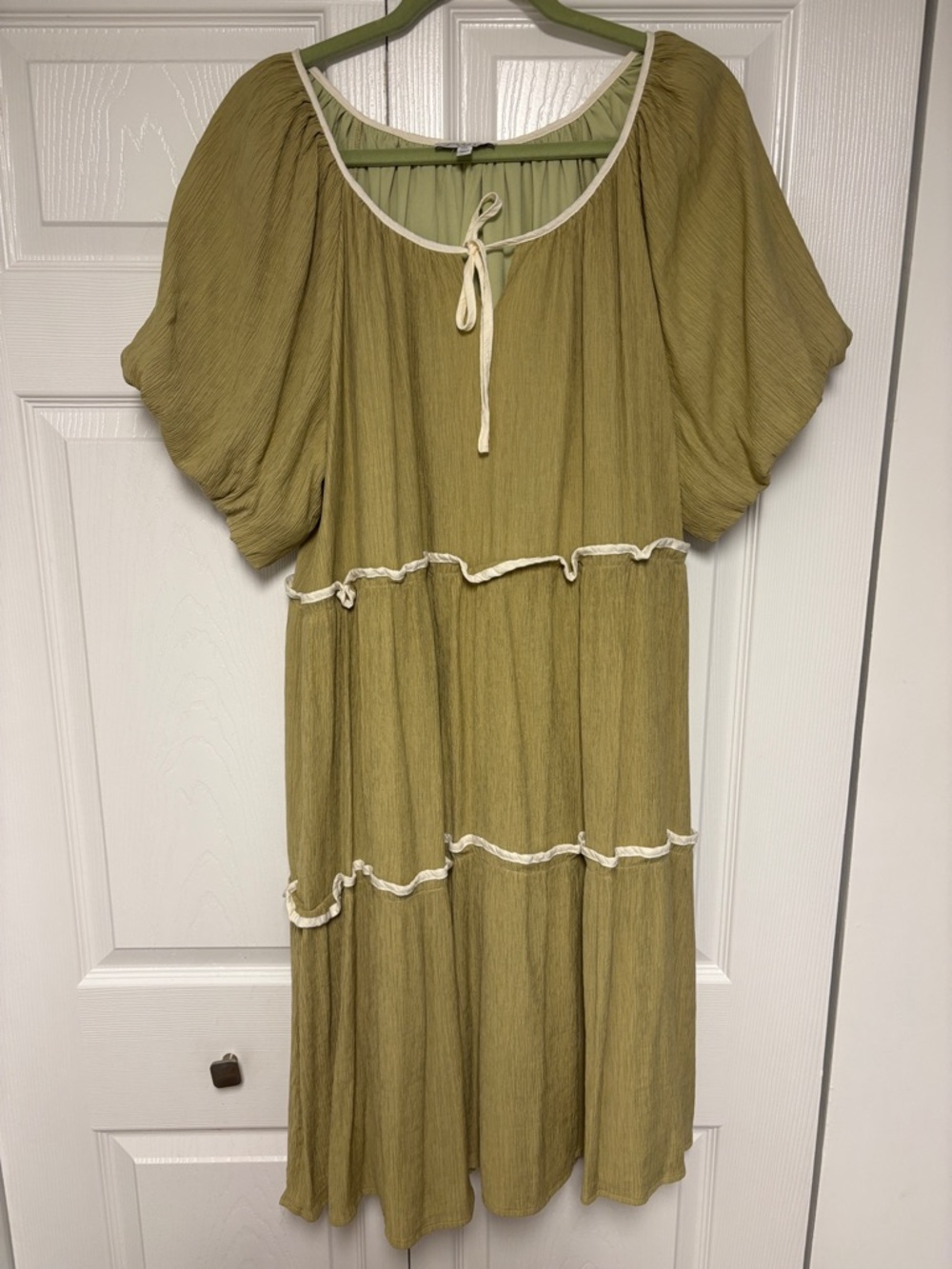 Polagram Olive Green Dress with Cream Trim